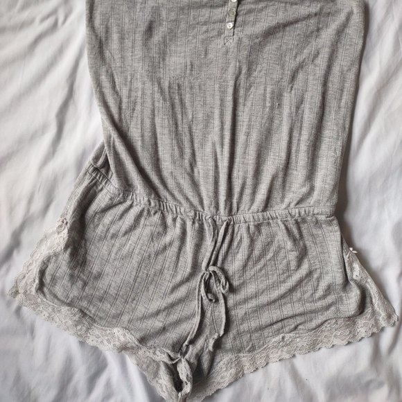 {2 PACK} Victoria's Secret Super Soft Gray Ribbed and Blue and White Rompers - Picture 10 of 11